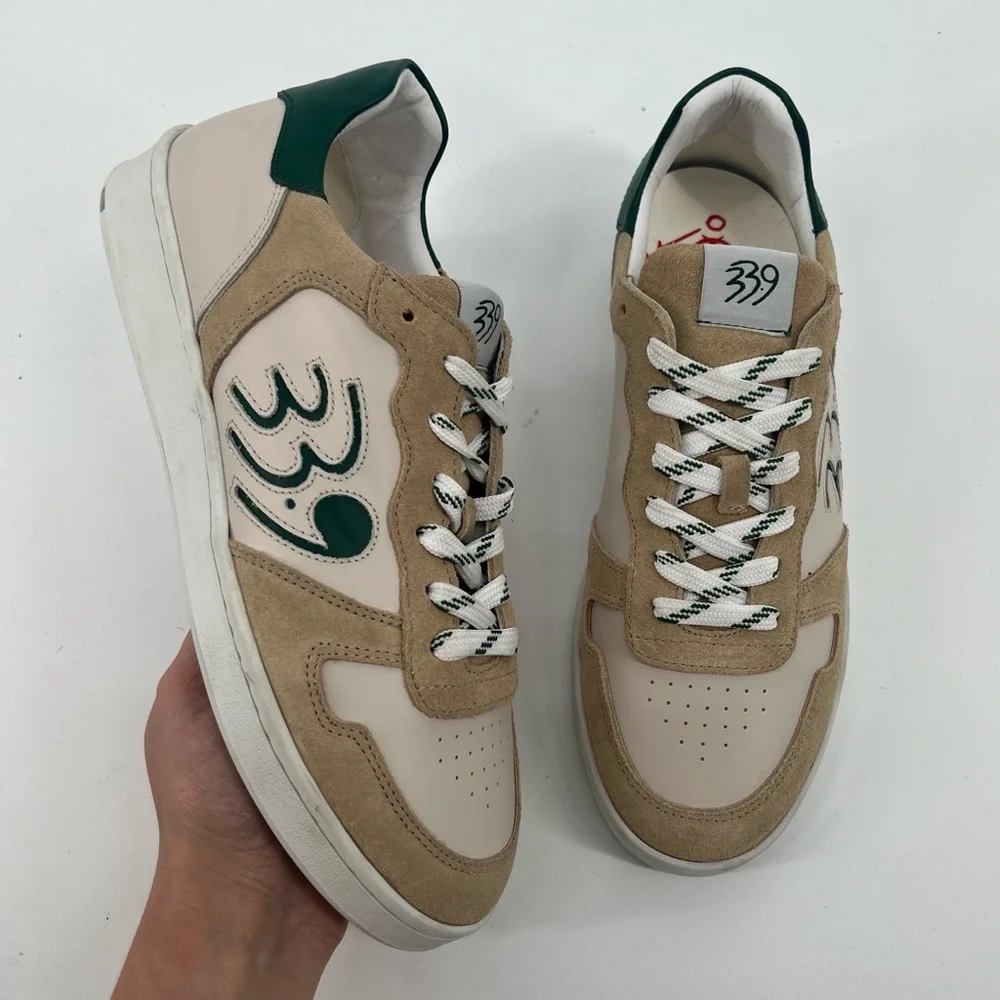 339 Elite Edition Varsity Green Cream Suede Designer Classic Lace Up Sneakers 40 - Picture 1 of 8
